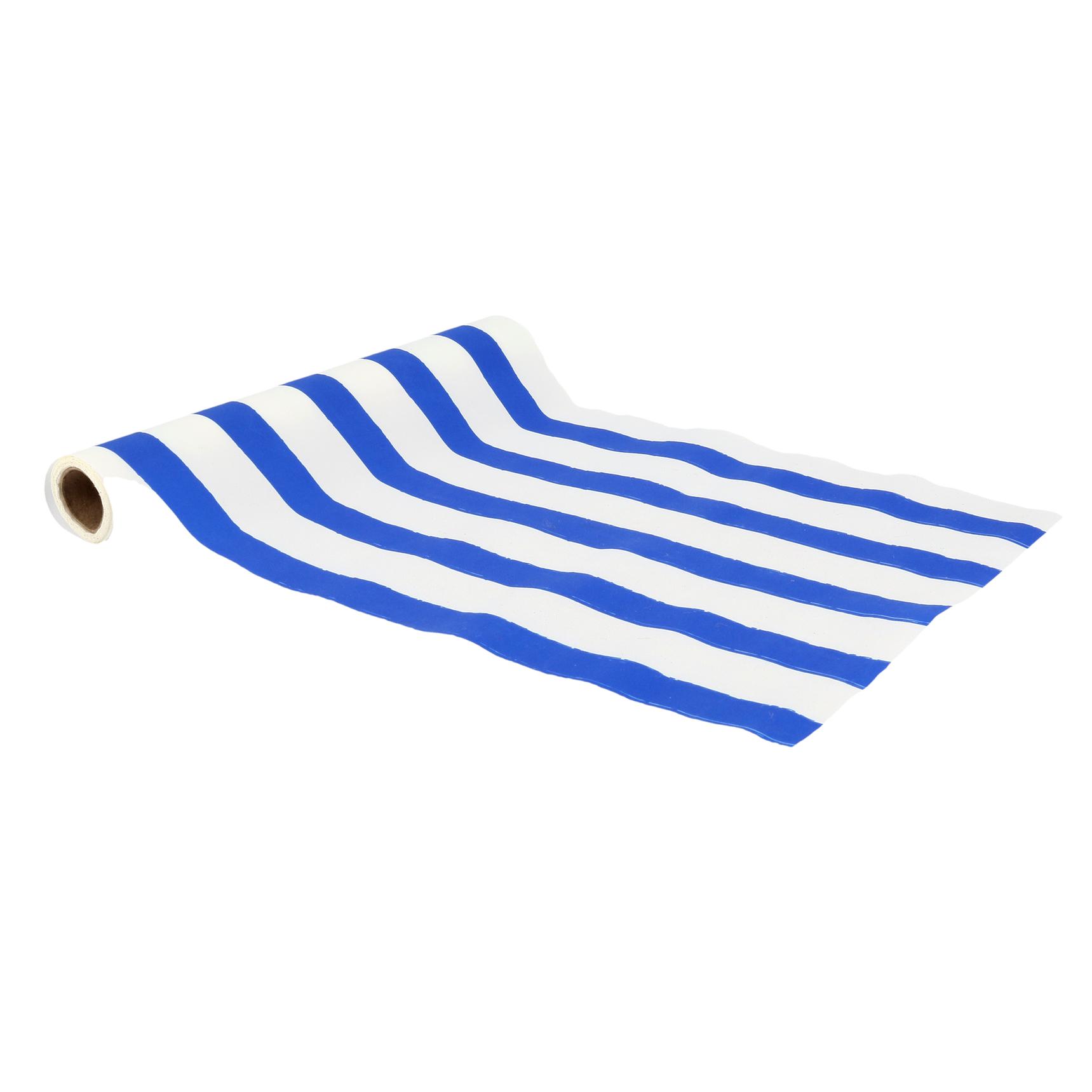 Stribet Bordløber Blå/Hvid - 1 stk (28 cm x 3 m) | Blåt tema Bordløber - Temashop