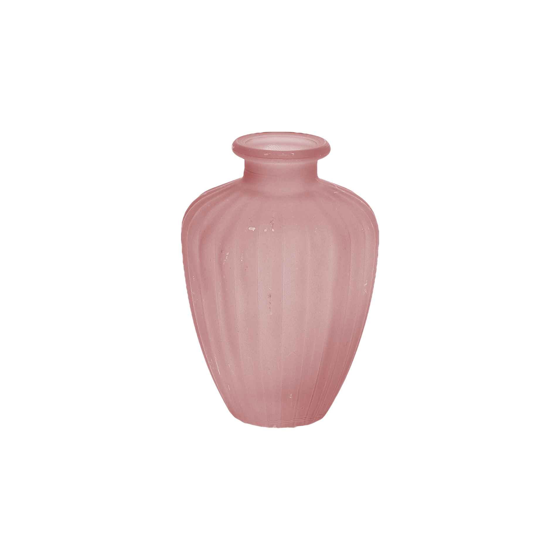 Rillet Glasvase Rosa - 1 stk (Ø 7,5 x 10,5 cm) | Lyserødt Tema Vase - Temashop
