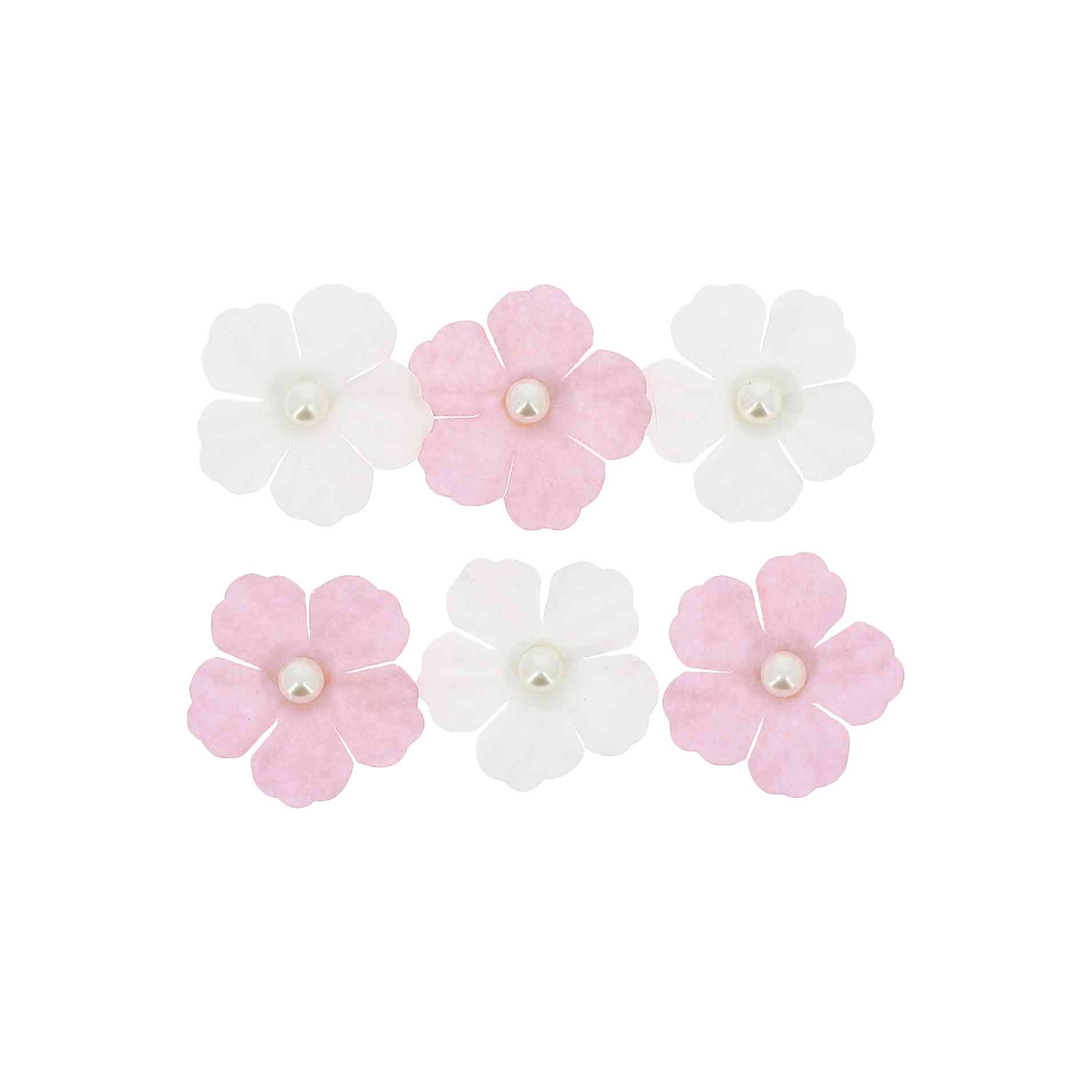 Papirblomster Med Perle Lyserød/Hvid - 6 stk (Ø 3 cm) | Blomst Kunstige blomster - Temashop