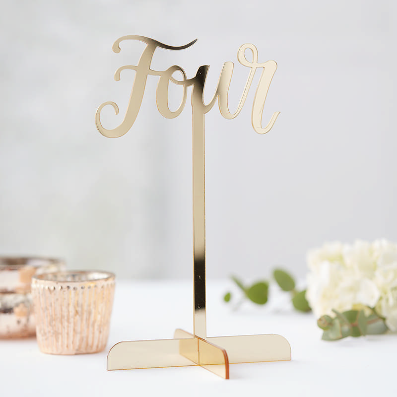 Akryl Bordnumre Guld - 12 stk (20 cm) | Guld tema Bordnumre / bordkort / holdere - Temashop