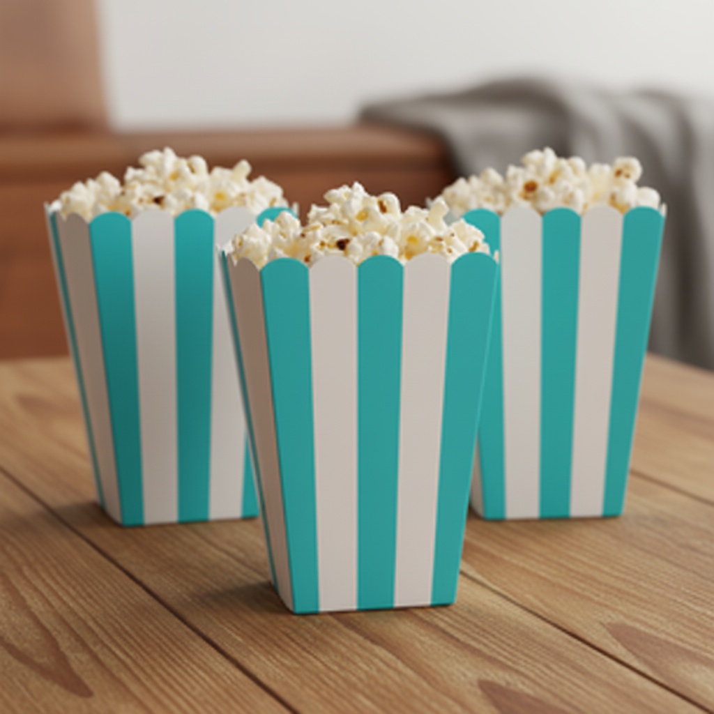 Stribede Popcornbægre Turkis - 5 stk (6 x 13 cm) - Temashop