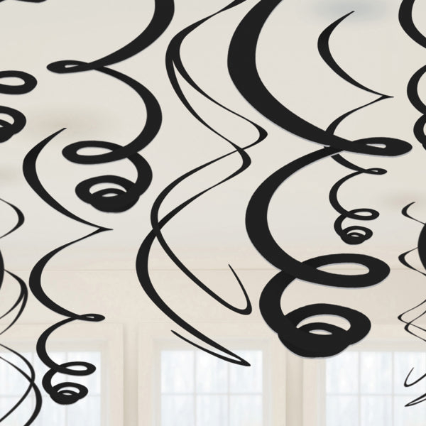 Swirls Sort - 12 stk (55,8 cm) | Sort tema Spiraler/string - Temashop