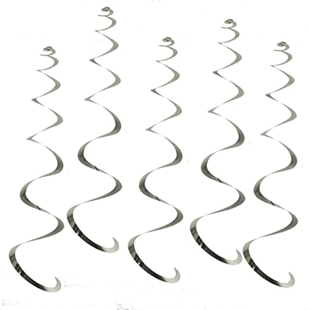 Swirls Sølv - 12 stk (55 cm) | Sølv tema Spiraler/string - Temashop