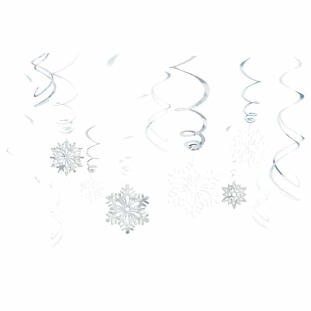 Snefnug Swirls Sølv/Hvid - 12 stk (61 cm) | Jul Spiraler/string - Temashop