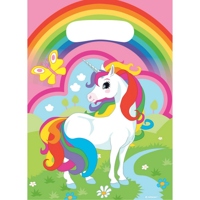 Enhjørning Regnbue Poser - 8 stk (23,4 x 16,2 cm) | Enhjørning Poser / Goodiebags - Temashop