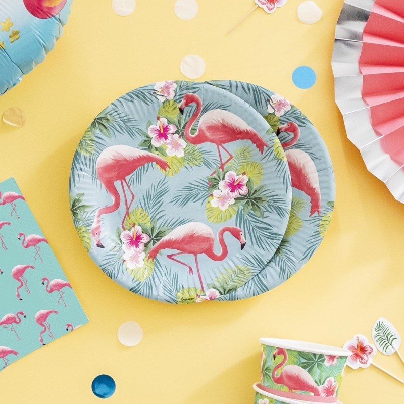 Paradis Flamingo Tallerkener - 8 stk (22,8 cm) | Flamingo Tallerkner - Temashop