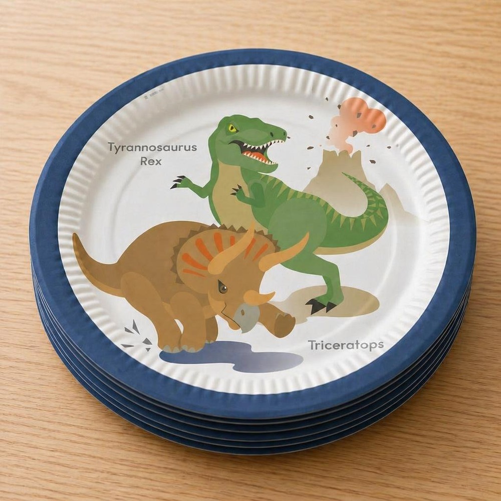 Dinosaur Middagstallerkener - 8 stk (23 cm) | Dinosaurus Tallerkner - Temashop