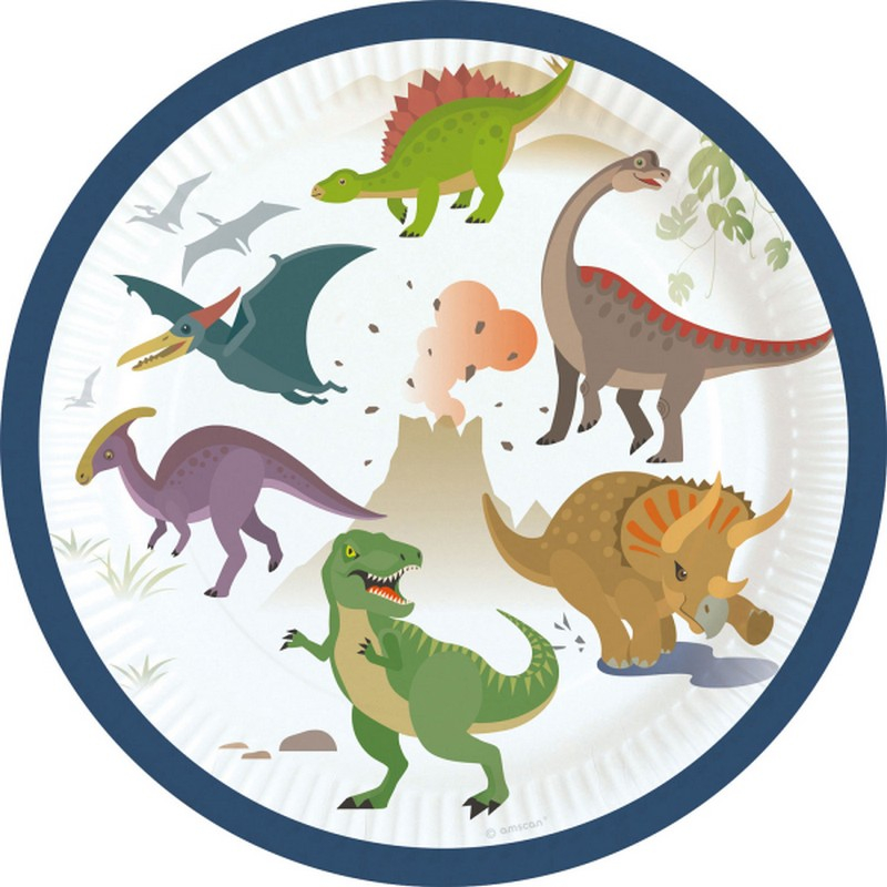 Dinosaur Frokosttallerkener - 8 stk (18 cm) | Dinosaurus Tallerkner - Temashop