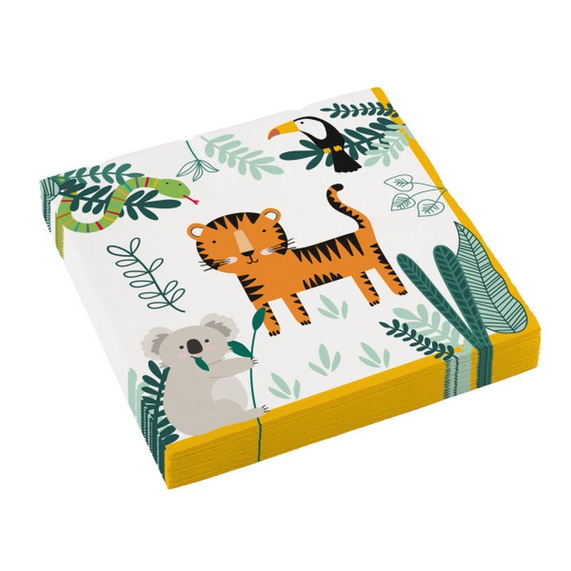 Jungle Servietter - 16 stk (33 x 33 cm) | Jungle tema Servietter - Temashop
