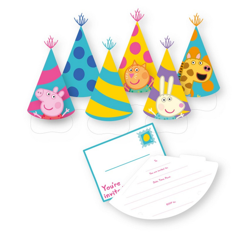 Gurli Gris Invitationer - 6 stk | Gurli Gris Partyhatte - Temashop