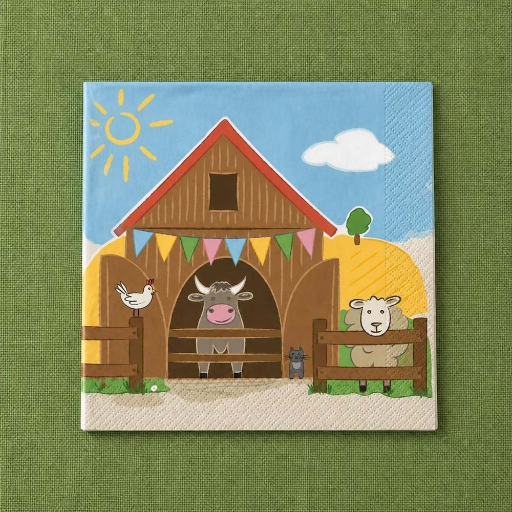 Bondegård Servietter - 16 stk (33 x 33 cm) | Gård tema Servietter - Temashop
