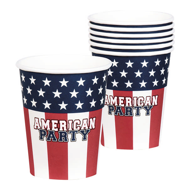 American Party Kopper - 10 stk (250 ml) | Amerika Krus - Temashop