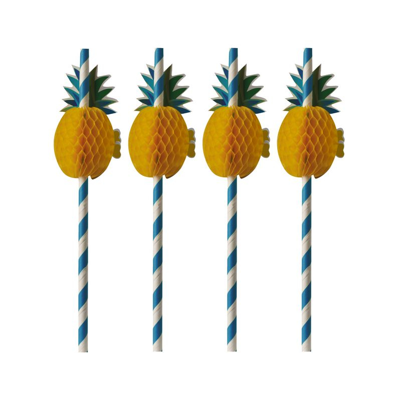 Ananas Papirsugerør Blå/Hvid