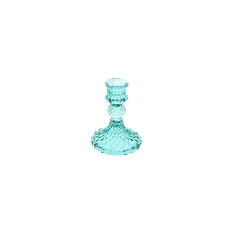 Antik Glas Lysestage Lyseblå - 1 stk (8 x 10,5 cm) | Blåt tema Lys / lysestager - Temashop