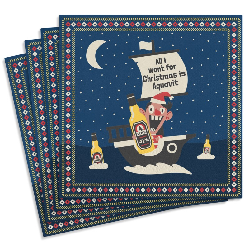 Aquavit Servietter - 20 stk (33 x 33 cm) | Julefrokost Servietter - Temashop