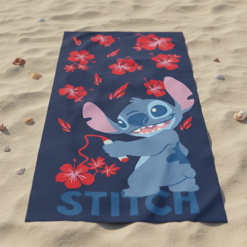Stitch Hibiscusblomster Bomuld Håndklæde (70 x 140 cm) | Stitch Håndklæder - Temashop