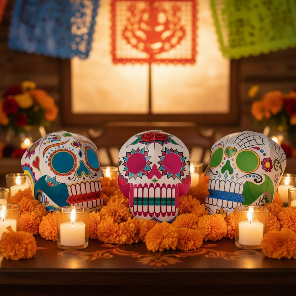 Day Of The Dead Sugar Skull Dekorationer - 3 stk (12,7 x 11,4 cm) | Day of the Dead Centerpieces - Temashop
