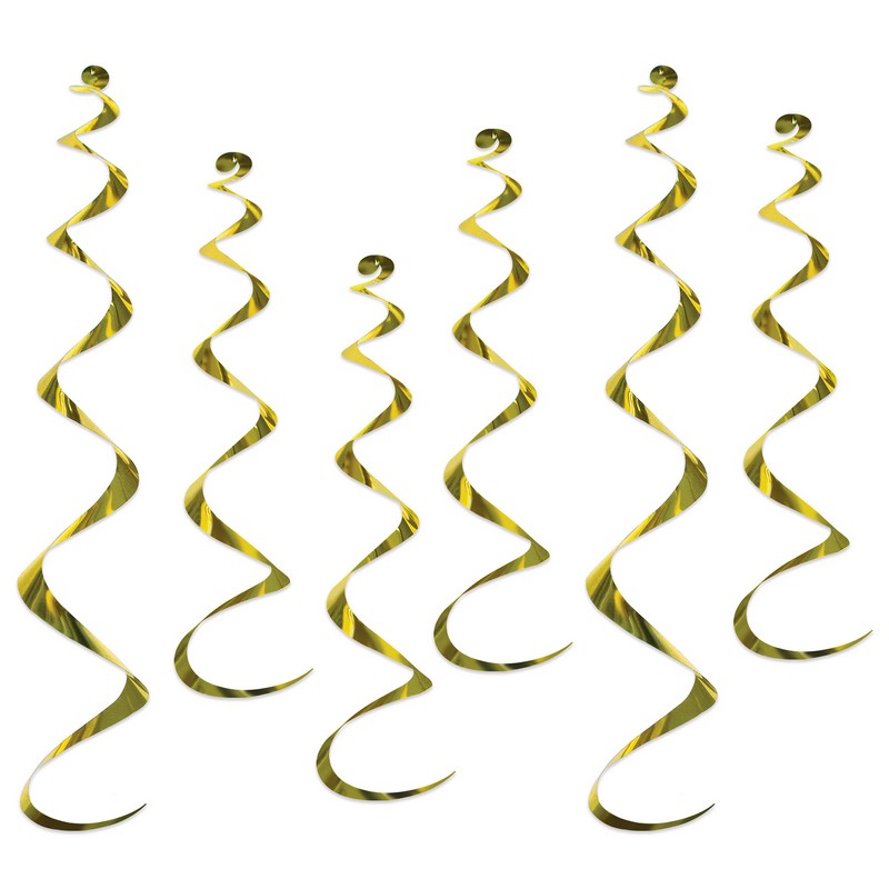 Metalliske Swirls Gul/Guld - 6 stk | Guld tema Spiraler/string - Temashop