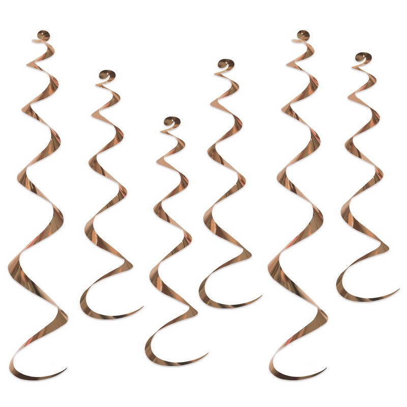 Metalliske Swirls Rosaguld - 6 stk | Rosaguld tema Spiraler/string - Temashop