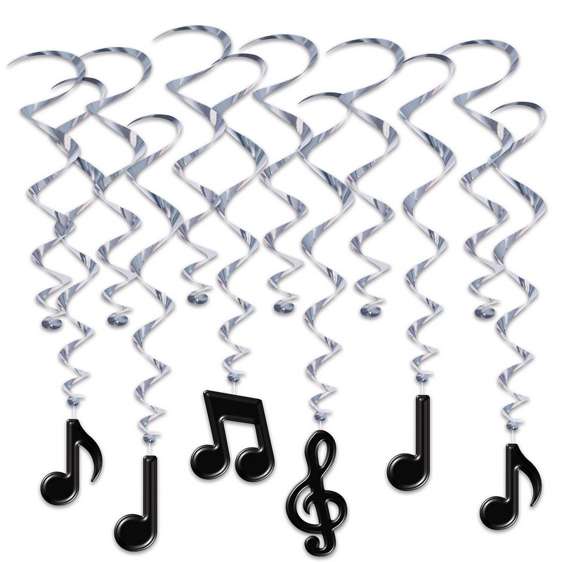 Musiknoder Swirls Sort - 12 stk (44,5-81,3 cm) | Musik Spiraler/string - Temashop