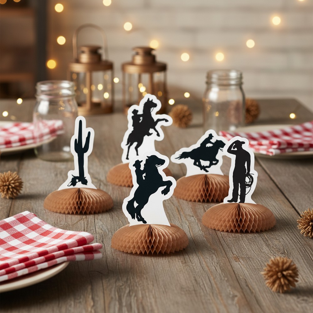 Mini Western Bordpynt - 8 stk (9 x 14 cm) | Det vilde vesten Honeycomb-figur - Temashop