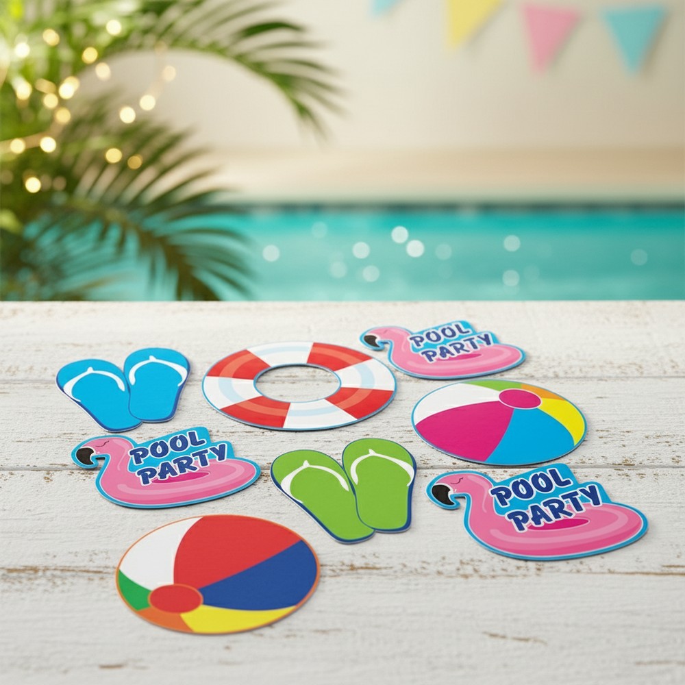 Pool Party Udskæringer - 8 stk (24,1 x 30,5 cm) | Pool party Cutouts - Temashop