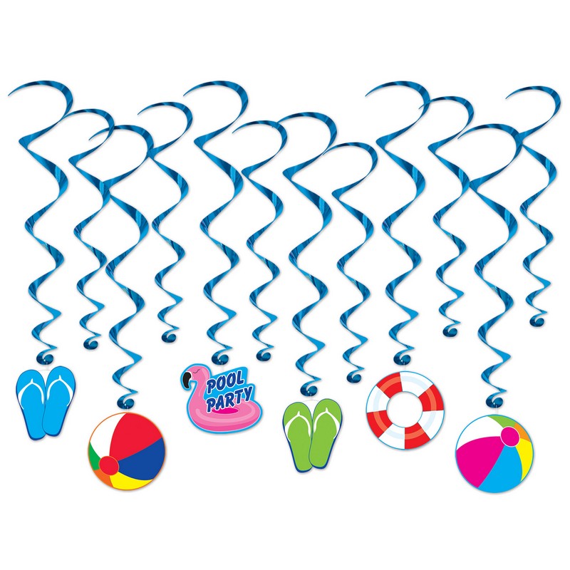 Pool Party Swirls - 12 stk (38,1 x 77,5 cm) | Pool party Spiraler/string - Temashop