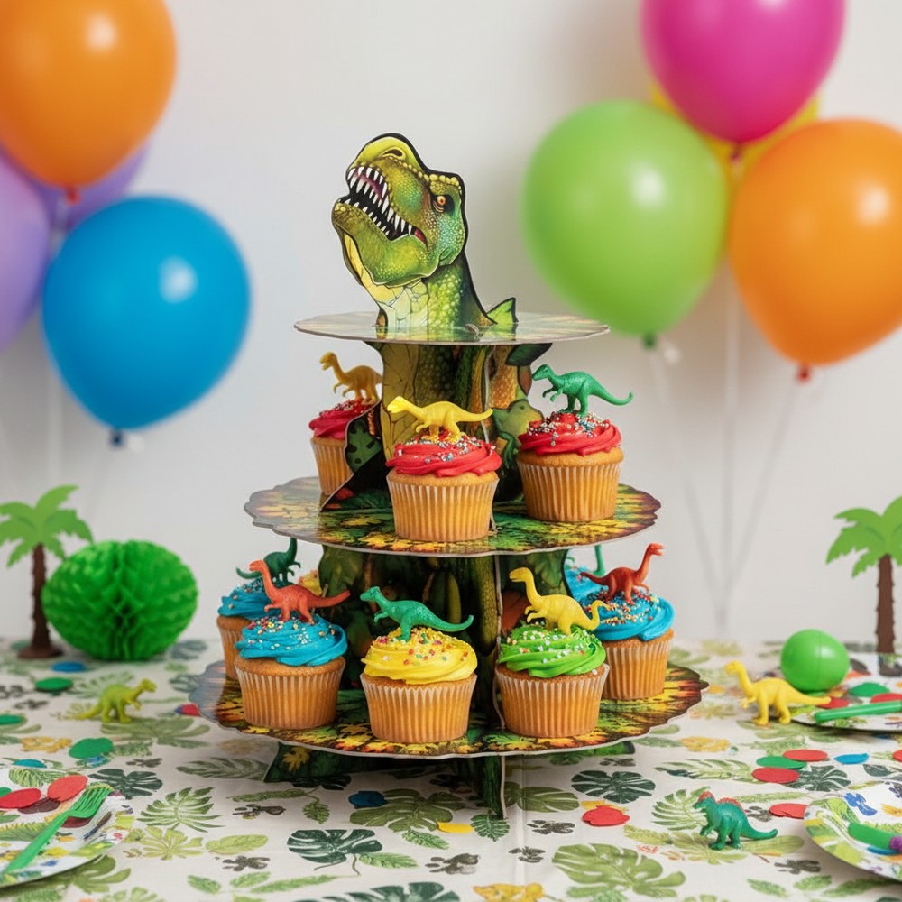 Dinosaur Cupcake Kagestand - 1 stk (38,1 cm) | Dinosaurus Kagestand - Temashop