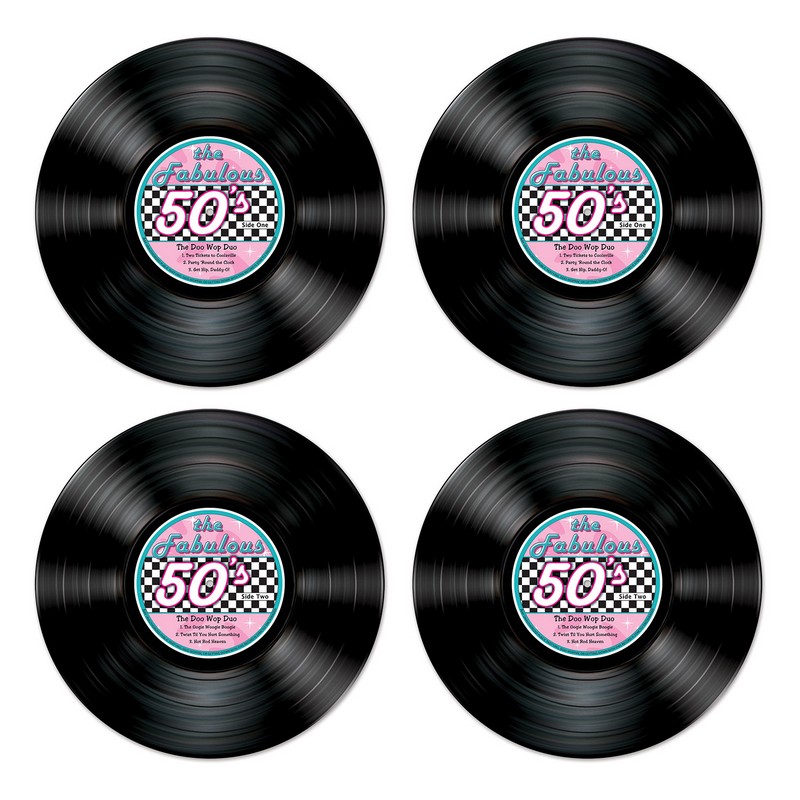50'er Vinylplade Udskæringer - 4 stk (34,3 cm) | 50'erne Rock n' Roll Cutouts - Temashop
