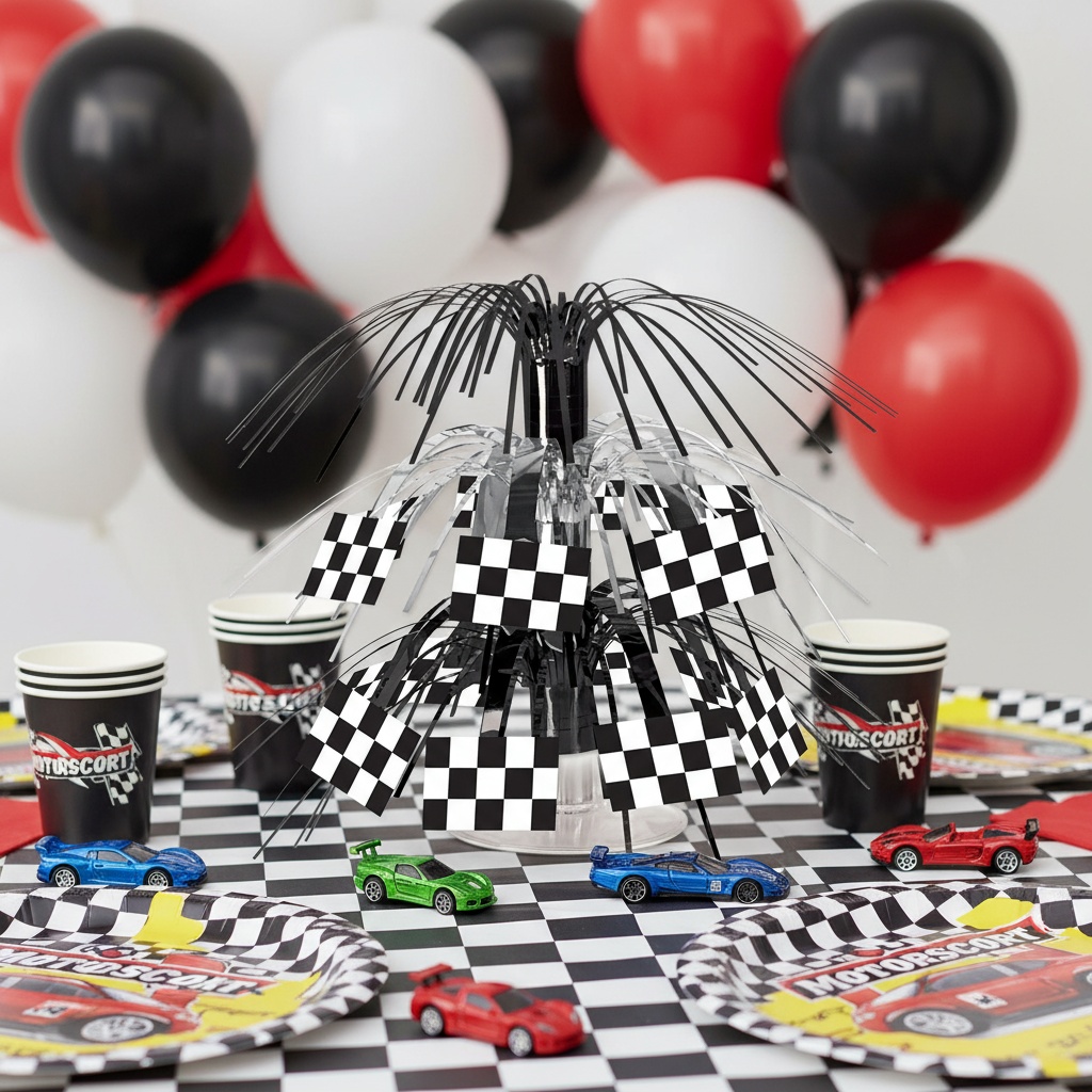 Racerflag Springvand Bordpynt - 1 stk (19,1 cm) | Racerløb tema Centerpieces - Temashop