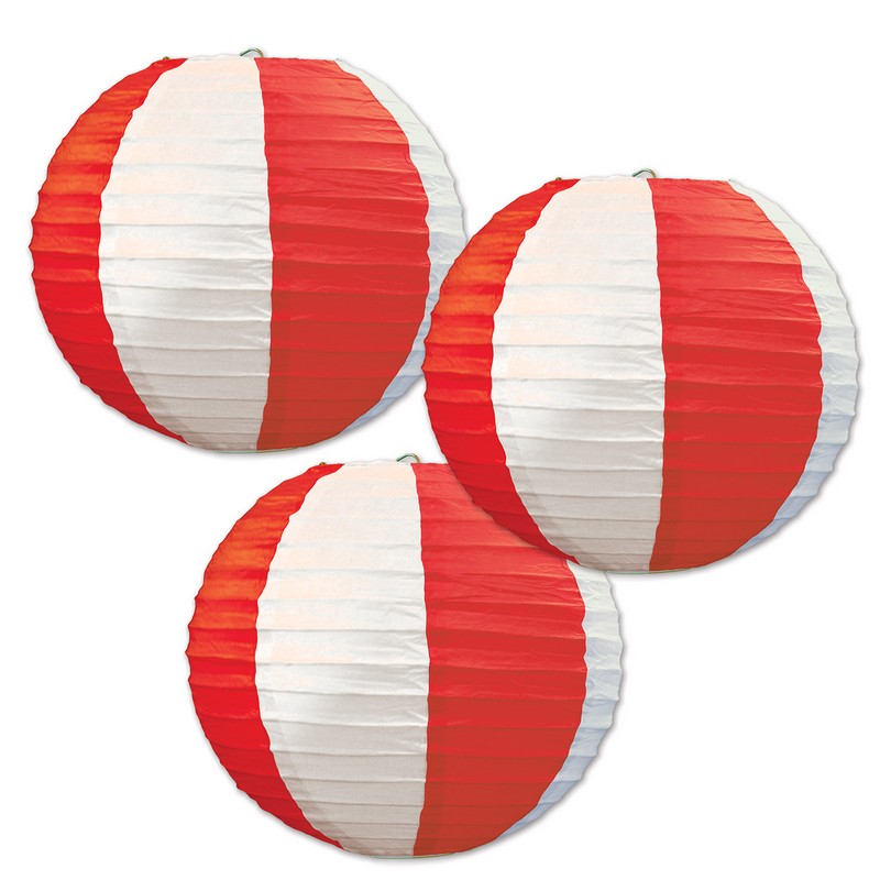 Cirkus Papirslanterner Rød/Hvid - 3 stk (24,1 cm) | Cirkus Lanterner - Temashop