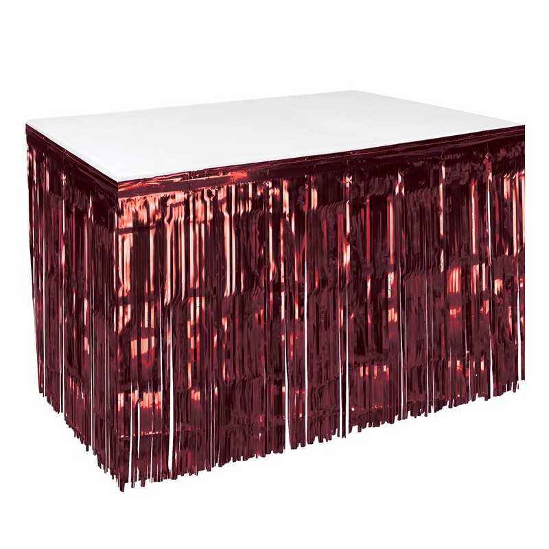 Metallisk Bordskørt Rød - 1 stk (76,2 x 426,7 cm) | Rødt tema Bordskørt - Temashop