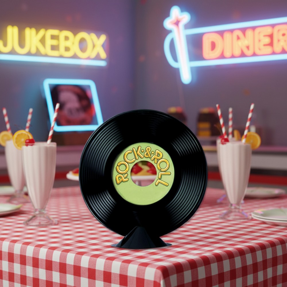 Personlig Vinylplade Centerpiece Sort - 1 stk (22,9 cm) | 50'erne Rock n' Roll Centerpieces - Temashop