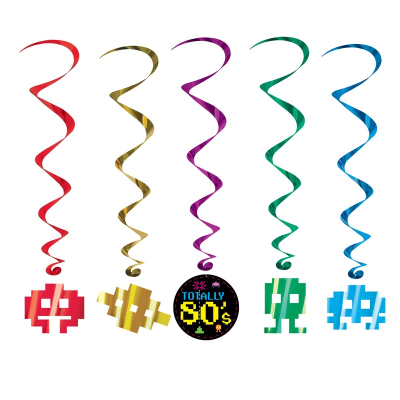 80'er 8-Bit Swirls - 5 stk (86,4-91,4 cm) | 80'erne Totally Spiraler/string - Temashop