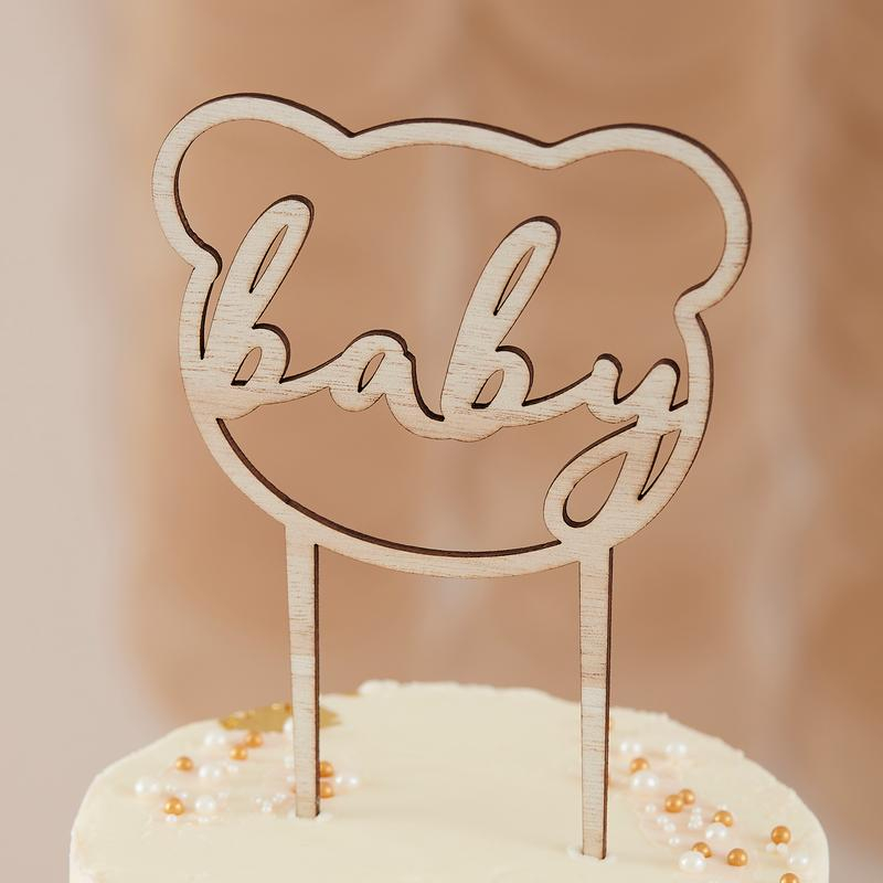Baby Bamse Træ Kagetopper - 1 stk (16 x 12 cm) | Baby Kagefigur / kagetopper - Temashop