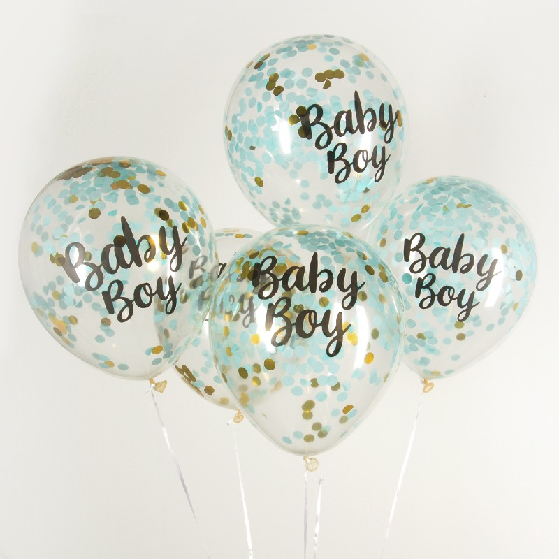 Baby Boy Konfetti Balloner Lyseblå - 5 stk (30 cm) | Babyshower Konfettiballoner - Temashop