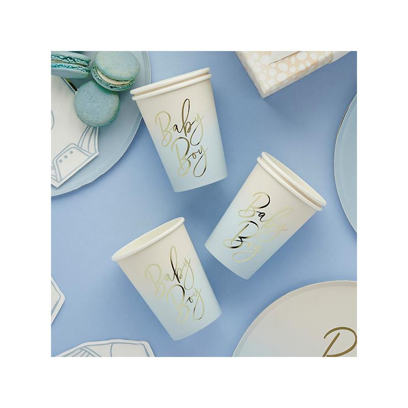 Baby Boy Papkrus Ombre Blå - 8 stk (13,5 x 8 cm) | Babyshower Krus - Temashop