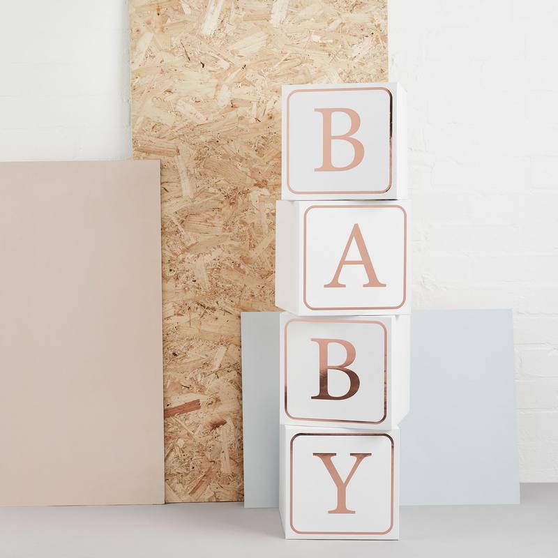 Baby Dekorations Klodser Hvid/Rosaguld - 4 stk (1 m) | Babyshower Æsker - Temashop