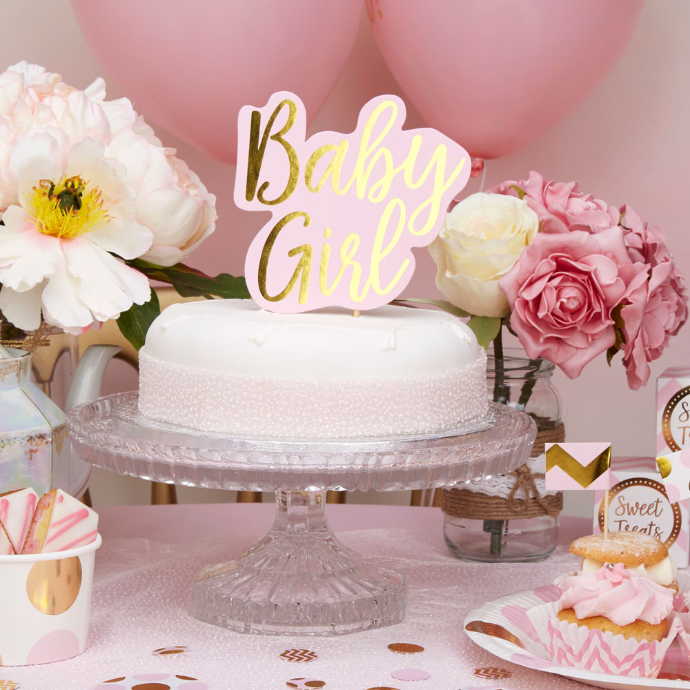 Baby Girl Kagetopper Lyserød - 1 stk (17,5 x 13 cm) | Babyshower Kagefigur / kagetopper - Temashop