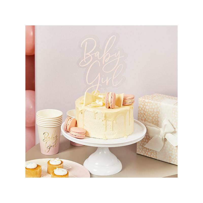 Baby Girl Kagetopper Lyserød - 1 stk (26,5 x 15,5 cm) | Babyshower Kagefigur / kagetopper - Temashop