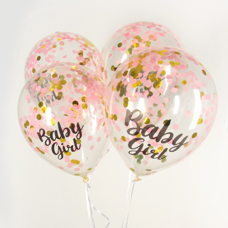 Baby Girl Konfetti Balloner Lyserød - 5 stk (30 cm) | Babyshower Konfettiballoner - Temashop