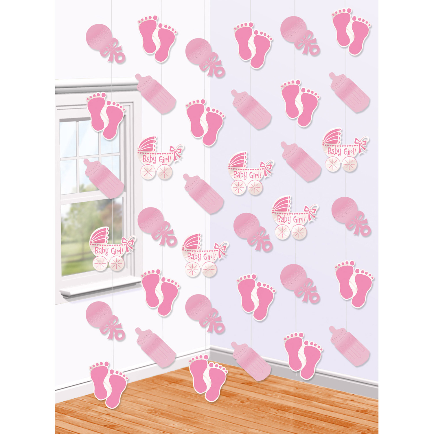 Baby Girl Loftspynt Lyserød - 6 stk (213 cm) | Babyshower Spiraler/string - Temashop