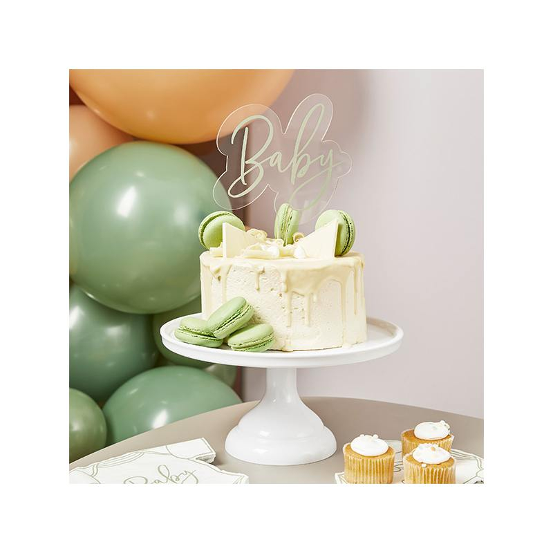 Baby Kagetopper Grøn - 1 stk (23,5 x 15 cm) | Babyshower Kagefigur / kagetopper - Temashop