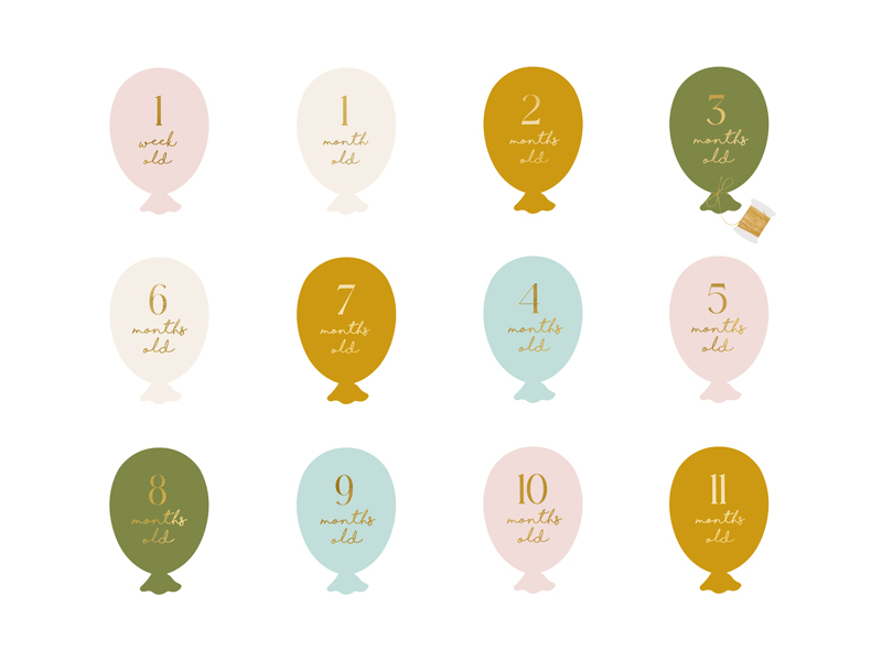 Baby Milesten Kort - 12 stk (11,5 x 17 x 300 cm) | Babyshower Kort / Invitationer / Gode råd - Temashop