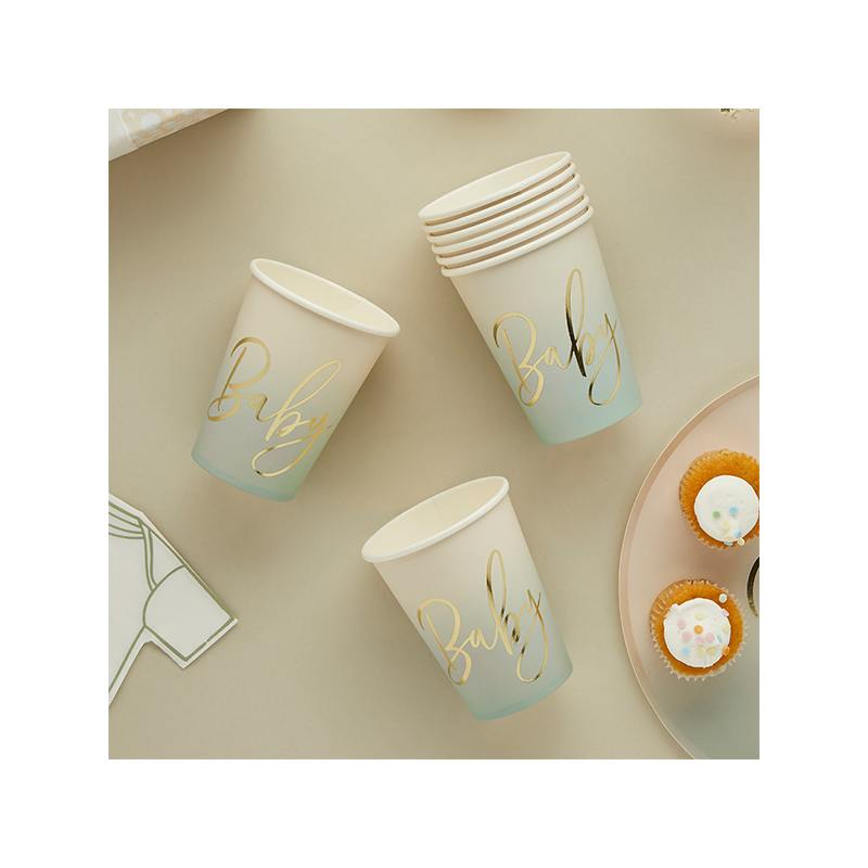 Baby Papkrus Ombre Grøn - 8 stk (13,5 x 8 cm) | Babyshower Krus - Temashop