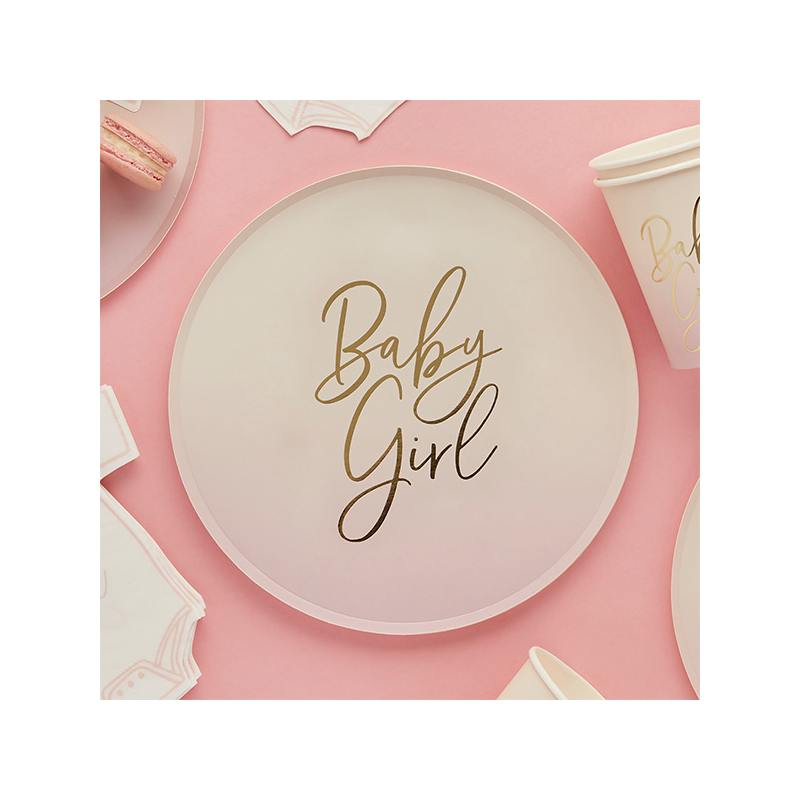 Baby Paptallerkener Ombre Lyserød - 8 stk (23 cm) | Babyshower Tallerkner - Temashop