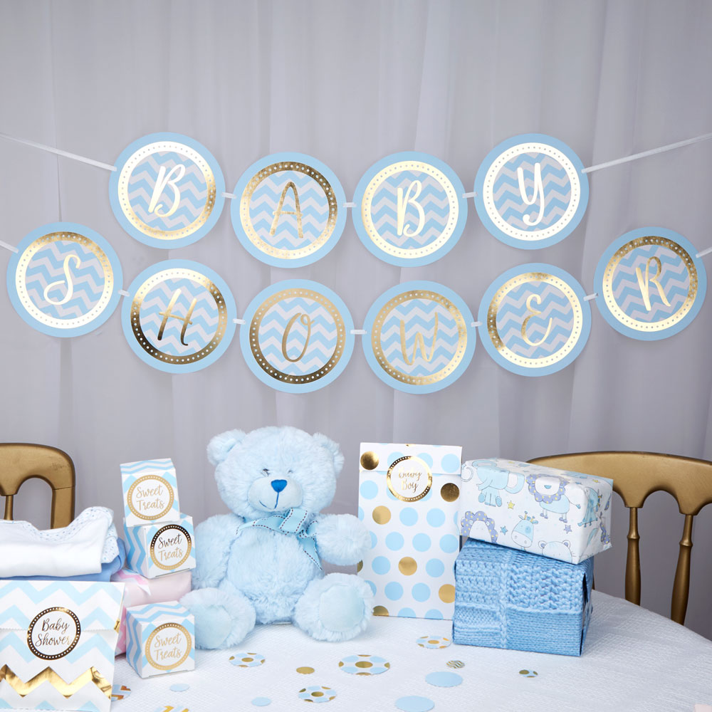Babyshower Guirlande Lyseblå - 1 stk (2,5 m) | Babyshower Guirlander - Temashop