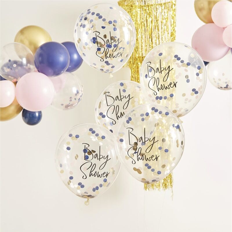 Babyshower Multifarvede Konfetti Balloner - 5 stk (30 cm) | Babyshower Konfettiballoner - Temashop