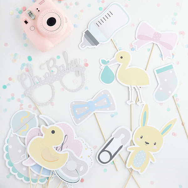 Babyshower Unisex Selfie Props - 13 stk | Babyshower Photobooth - Temashop