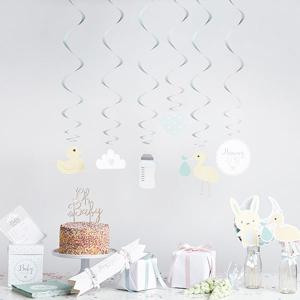 Babyshower Unisex Swirls - 6 stk (60 cm) | Babyshower Spiraler/string - Temashop